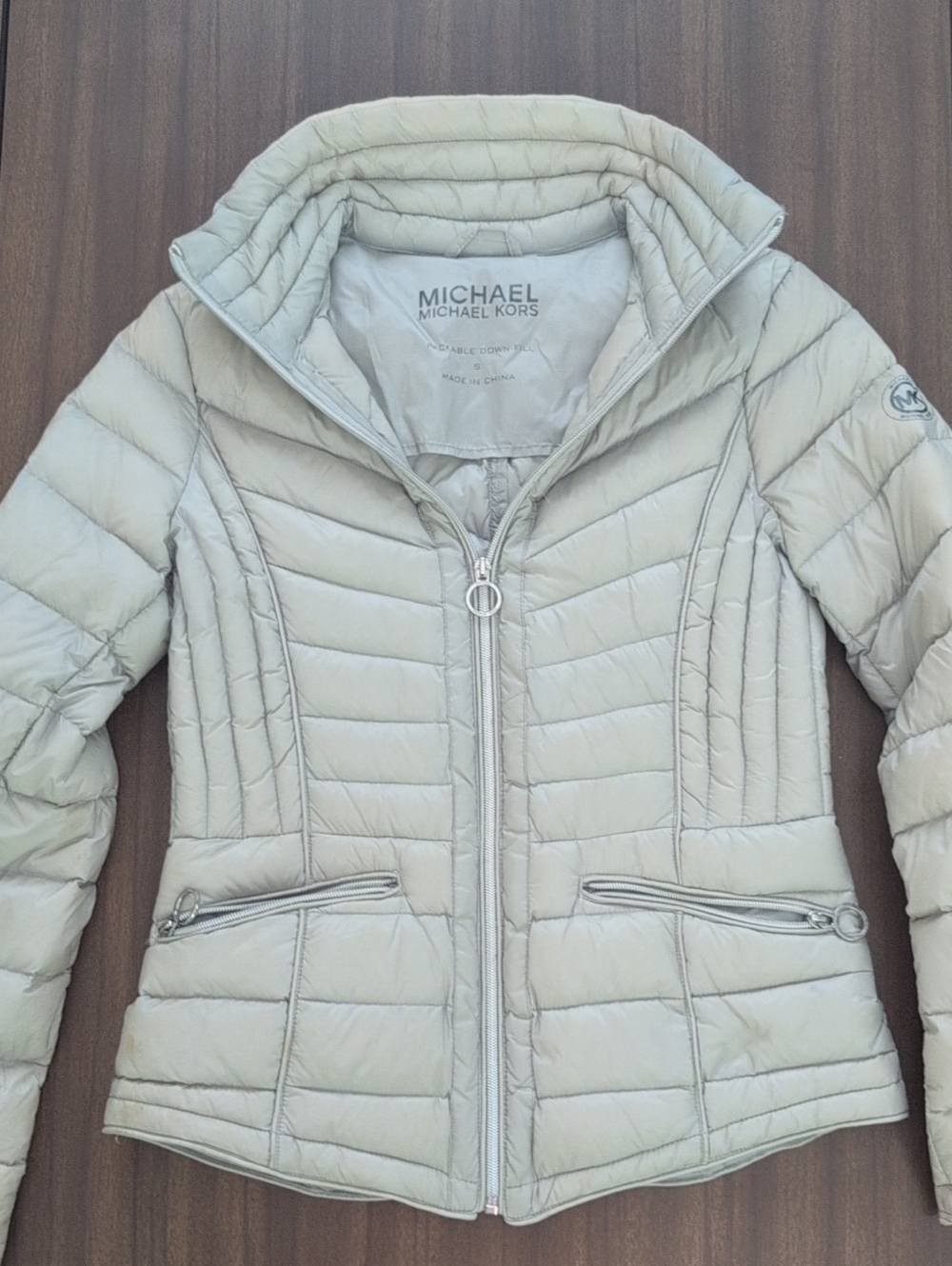 Michael Kors Light Gray Quilted Packable Puffer Jacket